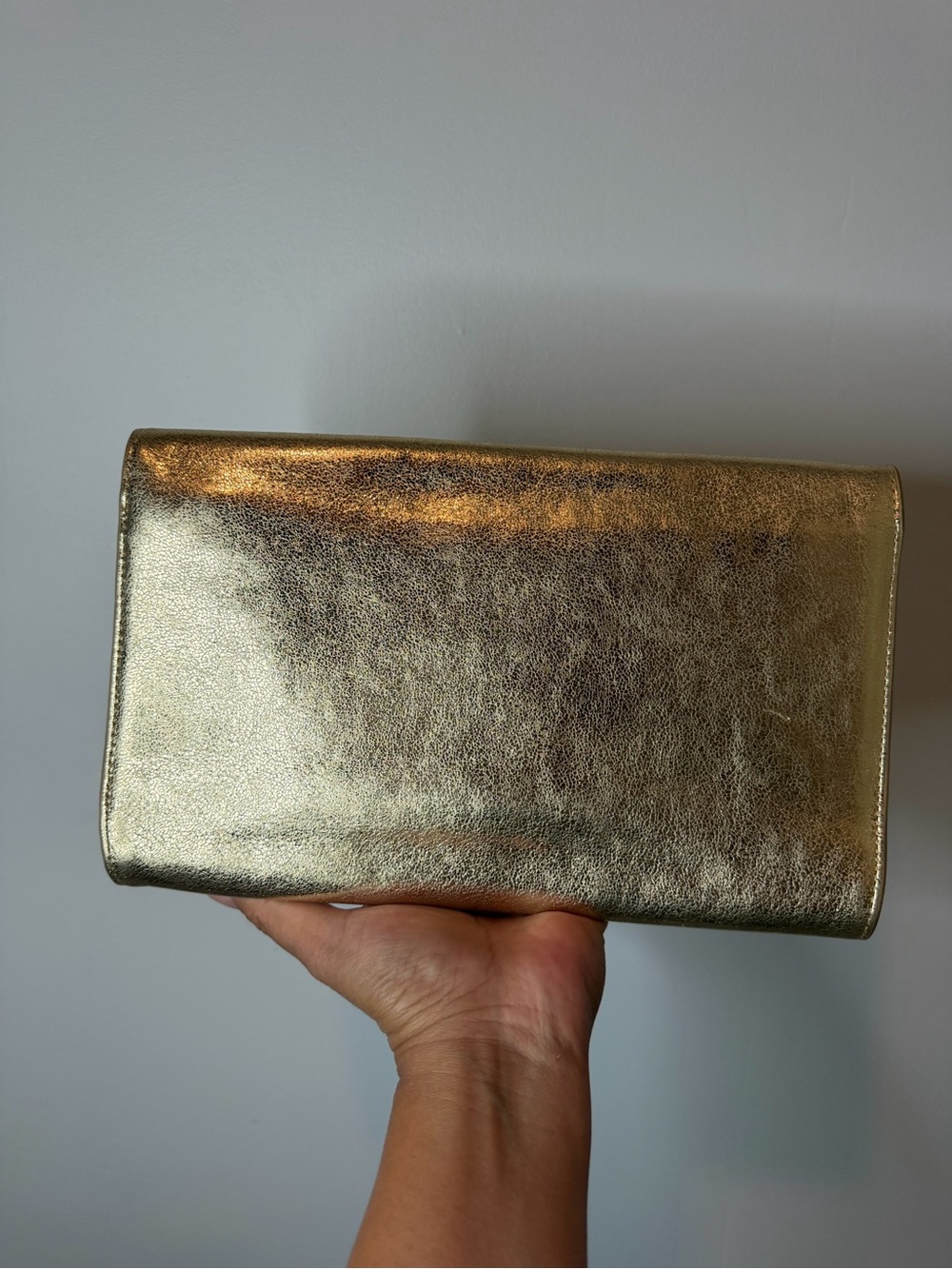 Saint Laurent Metallic Gold Leather YSL Foldover Clutch - Picture 2 of 6